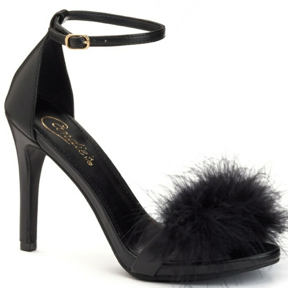 Candies Black Feather Stilleto Heels Sexy Shoes